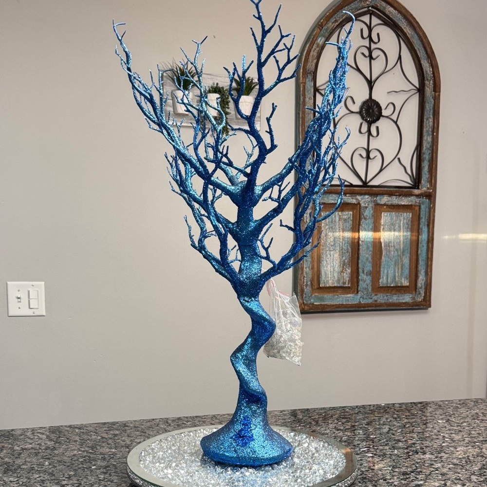 Blue Glitter Tree Sculpture NEW 27 inches
